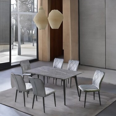 طاولة طعام خشب 6 كرسي رمادي