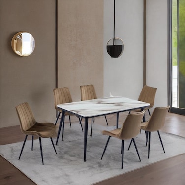 طاولة طعام رخام 6 كرسي بني