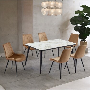 طاولة طعام رخام 6 كرسي بني فاتح