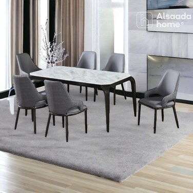 طاولة طعام رخام - 6 كرسي - رمادي غامق