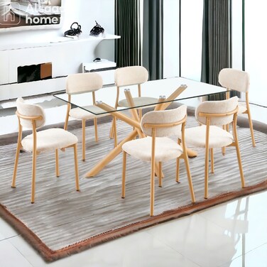 Glass dining table - 6 chairs - beige