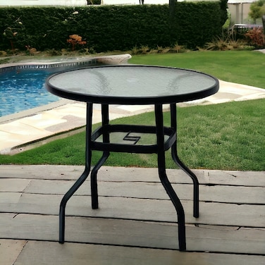 Single outdoor coffee table, clear glass, 80-80 cm