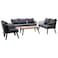 Black outdoor seating, 7 seats with a wooden table