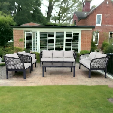 7-seater black aluminum outdoor seating area