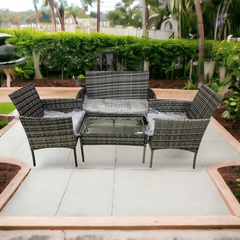 Buy Gray outdoor seating area 4 seats with a glass table Online Carrefour KSA