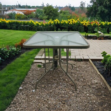 Single outdoor coffee table, black glass, 70-70 cm