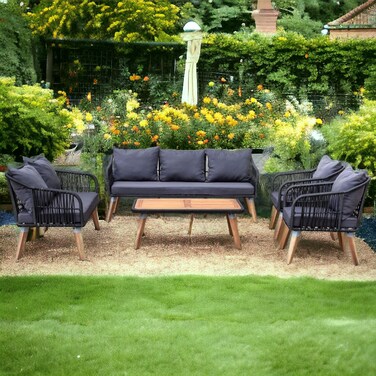 Gray outdoor seating 7 seats with a wooden table