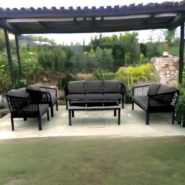 Black-gray outdoor seating, 7 seats with aluminum table
