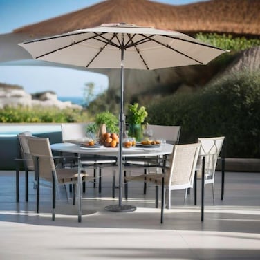 Beige illuminated folding garden umbrella, 300 x 285 cm