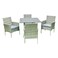 Light gray outdoor seating area, 4 seats with a glass table