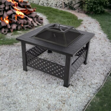 Black metal fire stove, 81 x 81 x 50 cm