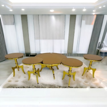 طقم طاولات خدمة ستيل زجاج مراية  1+4 ذهبي