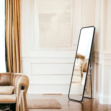 Floor mirror, black frame, 40-160 cm
