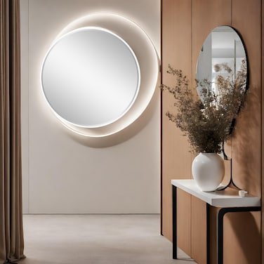 Unbreakable floor mirror, white aluminum frame, 80 x 80 cm
