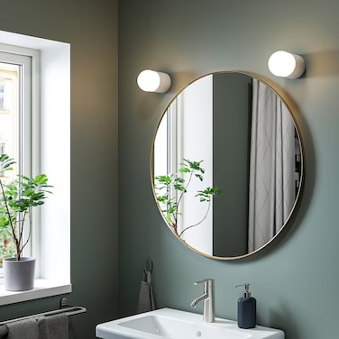Round wall mirror, resistant to breakage, golden frame, 90 x 90 cm