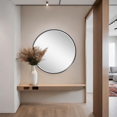 Unbreakable wall mirror, circular, black frame, 80 x 80 cm
