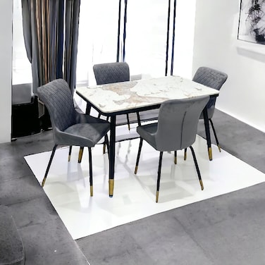 Marble Dining Table - 8 Chairs - Grey