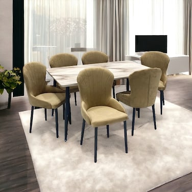 طاولة طعام خشب - 8 كرسي - بيج