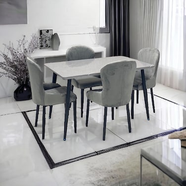 Wood Dining Table - 8 Chairs - Grey
