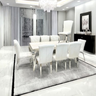 طاولة طعام ملكي رخام - 8 كرسي - فضي
