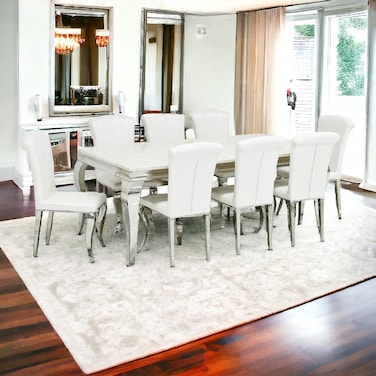 طاولة طعام ملكي رخام 8 كرسي فضي