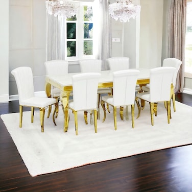 Royal Marble Dining Table 8 Chairs Gold