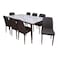 Marble Dining Table Dark Brown - 8 Velvet Chairs