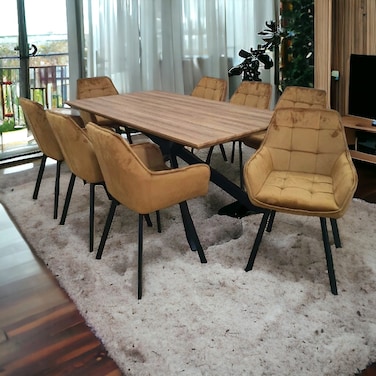 طاولة طعام خشب بني - 8 كرسي  مخمل