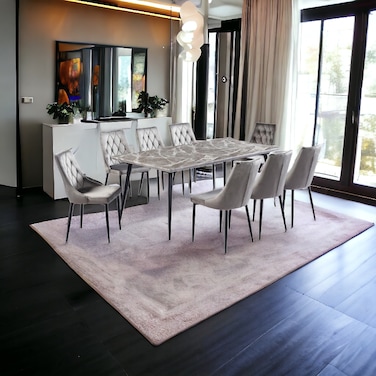 Grey Marble Dining Table - 8 Chairs