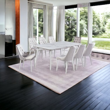Marble Dining Table - White - 8 Chairs