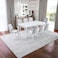 Marble dining table with 8 white chairs