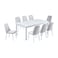 Marble dining table with 8 white chairs