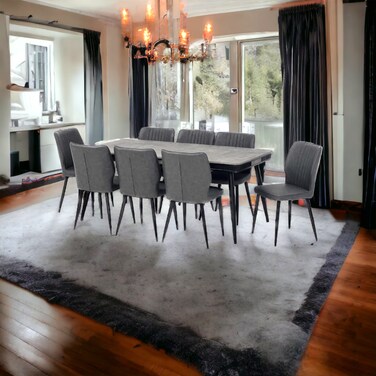 Wooden dining table with 8 chairs, gray