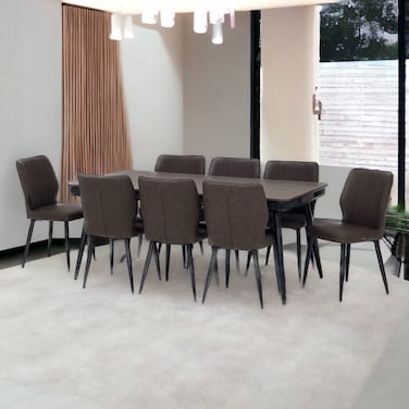 Wooden dining table with 8 chairs cafe