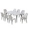 Wooden dining table with 8 chairs, white - light grey