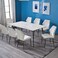 Wooden dining table with 8 chairs, white - light grey