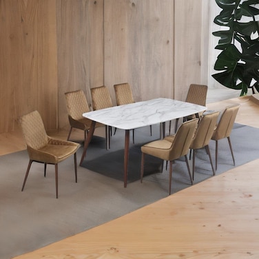 Marble dining table with 8 chairs brown