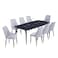 Marble dining table with 8 chairs, light gray - black
