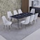 Marble dining table with 8 chairs, light gray - black