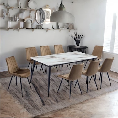 طاولة طعام رخام 8 كرسي بني