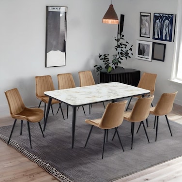 طاولة طعام رخام 8 كرسي بني فاتح