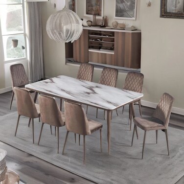 طاولة طعام رخام 8 كرسي بني