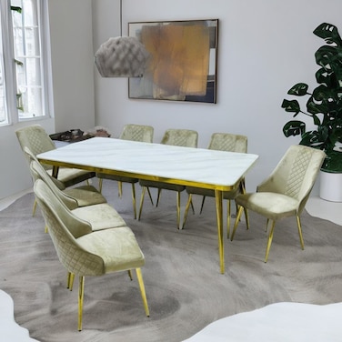 Marble dining table and 8 coffee chairs