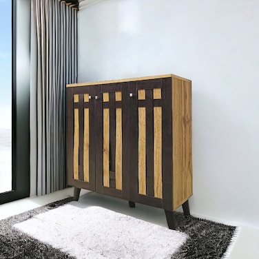 Multi-purpose shoe rack with 3 doors - brown