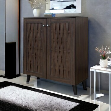 Multi-purpose brown shoe rack with 2 doors