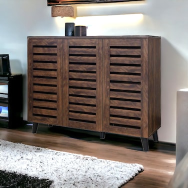 Multi-purpose brown 3-door shoe rack