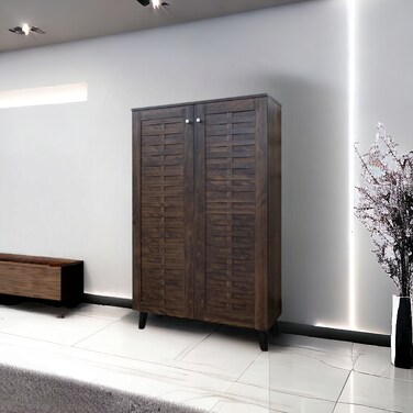 Multi-purpose brown shoe rack with 2 doors