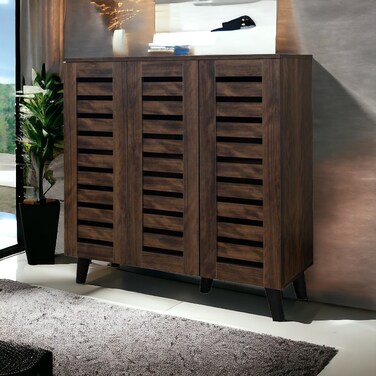 Multi-purpose brown 3-door shoe rack