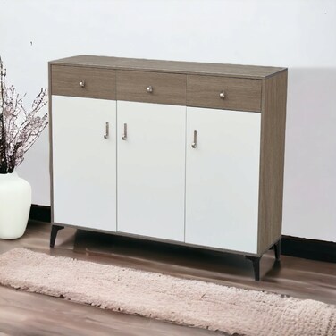 Multi-purpose shoe cabinet, 3 doors, brown + white, 120 x 35 x 100 cm