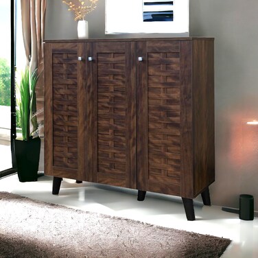 Multi-purpose brown 3-door shoe rack